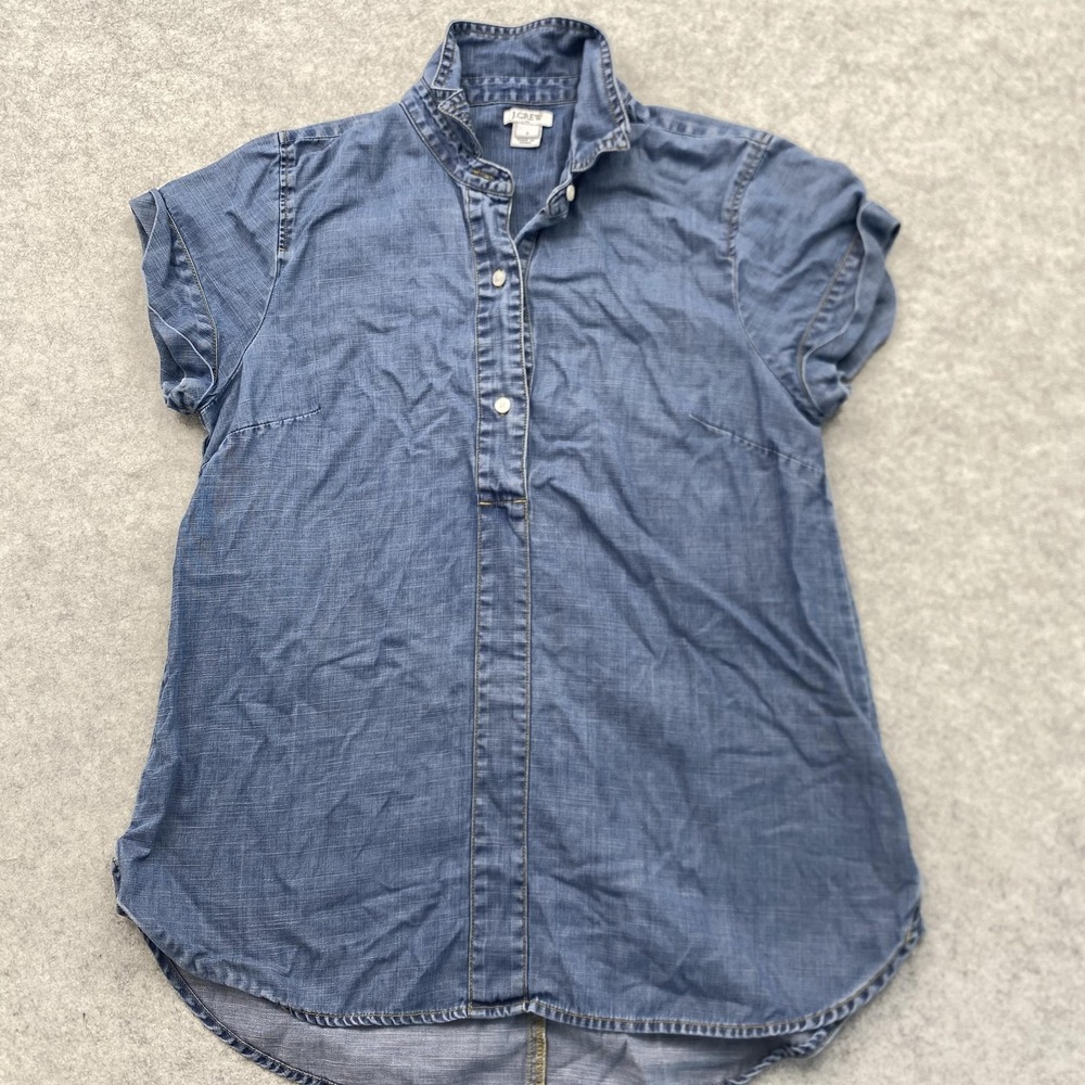 J.CREW Blouse Womens Small Blue Chambray Henley Short Sleeve Casual Tunic Top